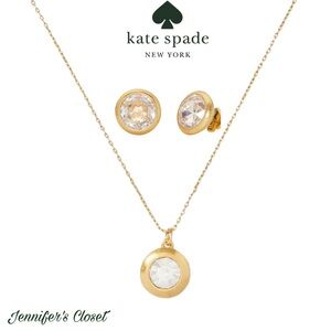 KATE SPADE Gold-tone Bezel Cz Earrings & Pendant Necklace Set. NWT